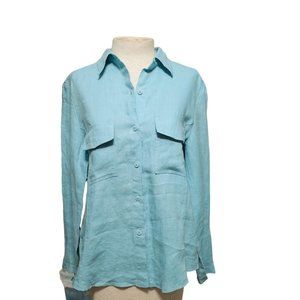 Harve Bernard Linen‎ Button Down blouse size 12 sea foam blue